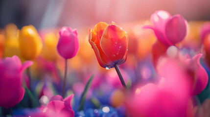 Tulips flowers with spring background. 