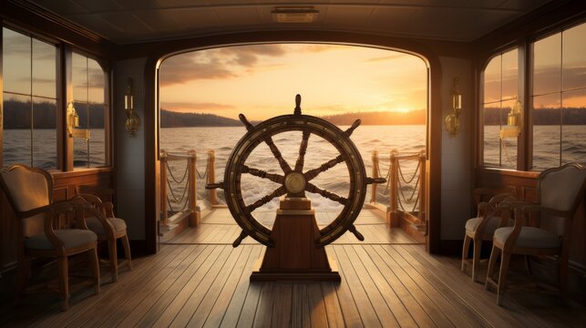 Sunset View from Ship's Wheelhouse with Ocean Vista