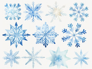Fototapeta na wymiar Set of snowflake watercolor 