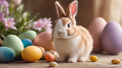 Fototapeta na wymiar easter, bunny, rabbit, holiday, eggs, egg, toy, animal, cute, spring, decoration, celebration, hare, object