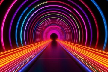 Abstract neon tunnel background. Generative AI