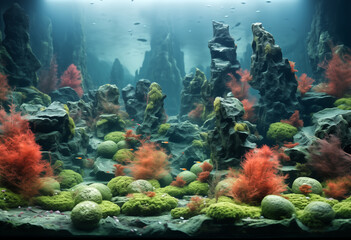 Moss and plants growing in a tank - obrazy, fototapety, plakaty