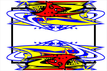 Fototapeta premium vector abstract racing background design with a unique striped pattern and a combination of bright colors such as red, yellow and blue as well as a star effect, suitable for your racing design