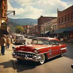 Zelfklevend Fotobehang 1950s USA - Real Street Scenes of Vintage America © sangmyeong