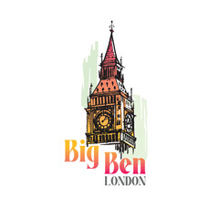 Fototapeta premium BIG Ben Logo. Big Ben London modern and stylish typography with Big Ben tower LOGO design vector illustration for print tee shirt, typography, background, tamplat, poster. World tourism day