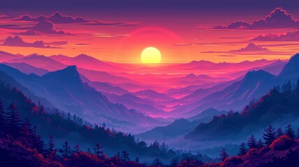 Sunset Sky Over Mountainous Terrain, Background Banner HD