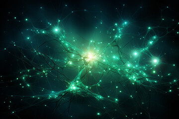 Naklejka na ściany i meble Neurons arranged in a fractal pattern, with each branch giving rise to smaller branches, creating an organic and mesmerizing display in shades of emerald green.
