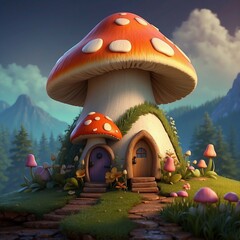 A house with a mushroom on the top of it