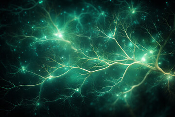 Neurons arranged in a fractal pattern, with each branch giving rise to smaller branches, creating an organic and mesmerizing display in shades of emerald green.
