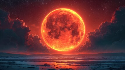 Fototapeta premium Total Lunar Eclipse Bloody Moon Over, Background Banner HD