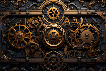 An abstract representation of interconnected gears and cogs, with ruled lines seamlessly blending into a steampunk-inspired mechanical masterpiece.