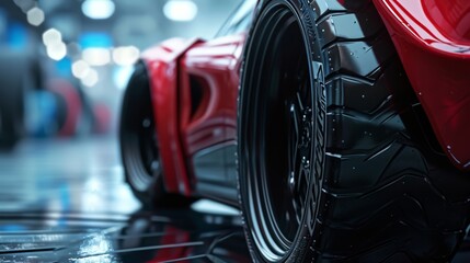 A macro shot showcases the tires specialized rubber compound designed to provide superior grip and responsiveness for highspeed driving. - obrazy, fototapety, plakaty