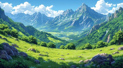 Fototapeta premium Vertical Photo Green Vally Mountains South, Background Banner HD