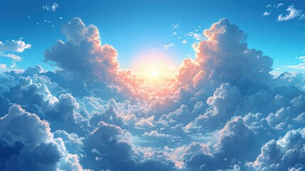 White Clouds Sun On Blue Sky, Background Banner HD