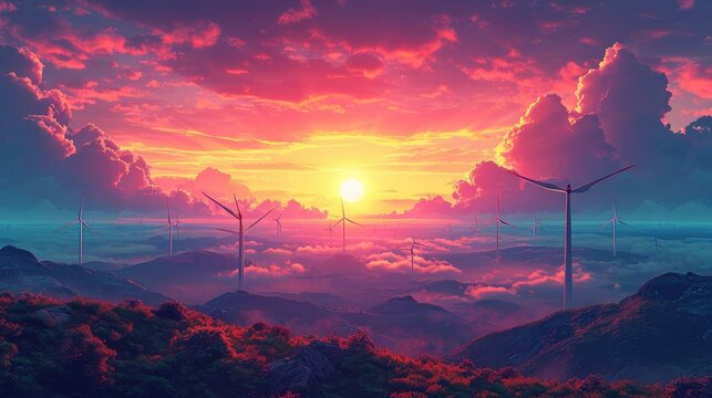 Wind Turbines On Coa, Background Banner HD
