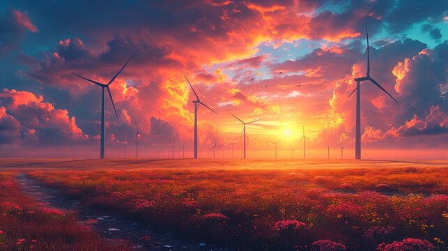 Wind Turbines On Coa, Background Banner HD