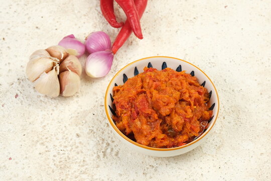 Homemade of Sambal Tempoyak in Ceramic Bowl
