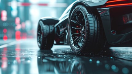 Closeup of the cars suspension system highlighting its ability to absorb ps and maintain a smooth ride on city streets.