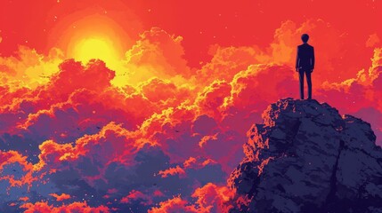 Young Japanese Businessman On Huge Rock, Background Banner HD