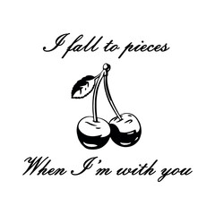 I'm falling to pieces lyrics design, Black and white cherry vector on isolated background