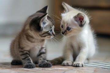 Two Curious Kittens Engaging in Playful Stare