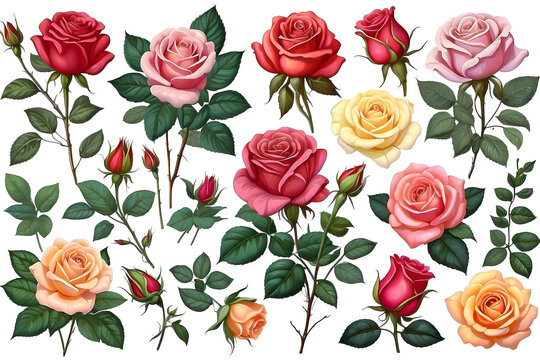 Charming Pink and red Roses Botanical Art