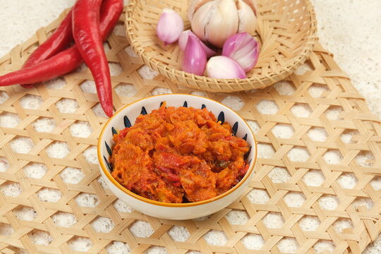 Homemade of Sambal Tempoyak in Ceramic Bowl