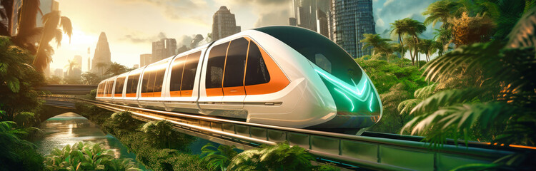 Hyperloop train, magnetic levitation train background, fastest train of the future, high speed rail travel. Public transport. - obrazy, fototapety, plakaty