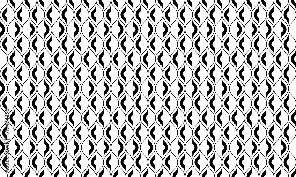 Wall mural black and white ogee seamless pattern. vector repeating texture.