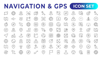 Location icon set. Containing map, map pin, gps, destination, directions, distance, place, navigation and address icons. Solid icons vector collection.