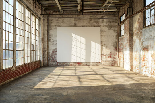 Blank White Canvas in Sunlit Industrial Space