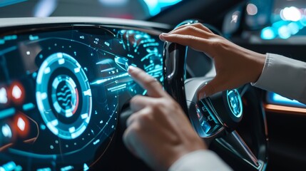 Closeup of gesture control capabilities allowing drivers to adjust the cars settings with simple hand gestures.