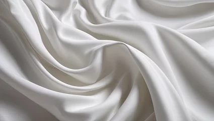Fotobehang silk background. illustration of bright white fabric material in wavy layers of abstract background with dark shadows © Eureka Design