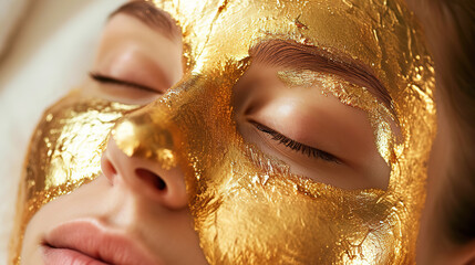 beauty mask treatment at beauty clinic, gold face mask