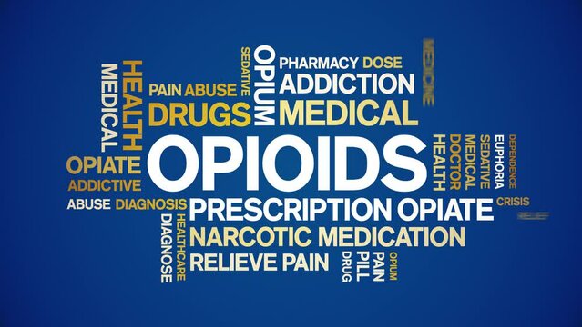 Opioids animated tag word cloud;text design animation kinetic typography seamless loop.
