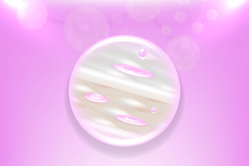 Hyaluronic acid hair and skin solutions ad, pink collagen serum drop into skin cells with cosmetic advertising background ready to use, illustration vector.