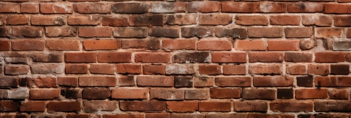 Close-up of a worn red brick wall with varying textures and colors.