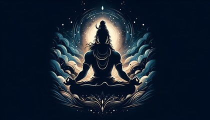 Silhouette of a lord shiva meditating. - obrazy, fototapety, plakaty