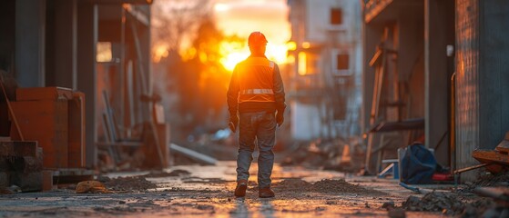 A Builder Walking On A Construction Site. Illustration On The Theme Of Construction And Technology, Repair And People.  Generative AI