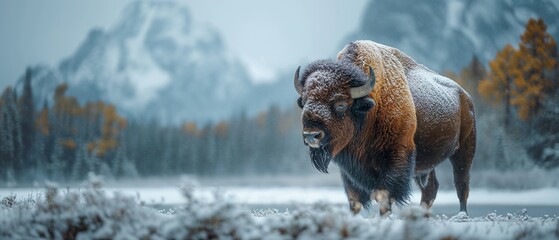 Wild Bison In The Reserve. Illustration On The Theme Of Nature And Animals, Climate And Ecology.   Generative AI