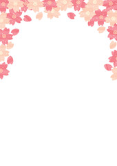 水彩の桜と桜の花びらが舞い散るフレーム_上飾り_縦
