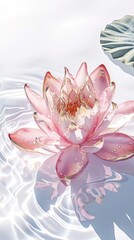 Pink Lotus flowers in a transparent clear calm water surface. Generative AI