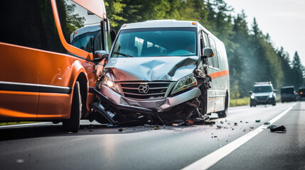 bus and car accident on the highway,