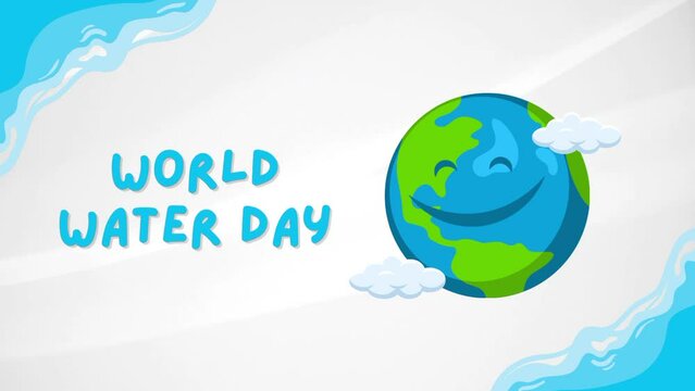world water day animation with earth and clouds