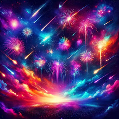 Fototapeta premium 花火と流星群(生成AI)