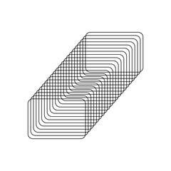 oval forming many parallel metal lines, linear typography design element.	