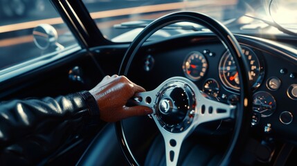 The drivers hand firmly grips the shifter ready to slam it into gear at the perfect moment.