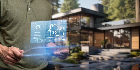 futuristic interface of smart home automation assistant on a virtual screen