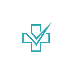 medical cross and tick logo design vector,editable eps 10