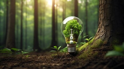  lightbulb, Nature, forest, world, Technological illustration for banner, poster, cover, brochure, etc